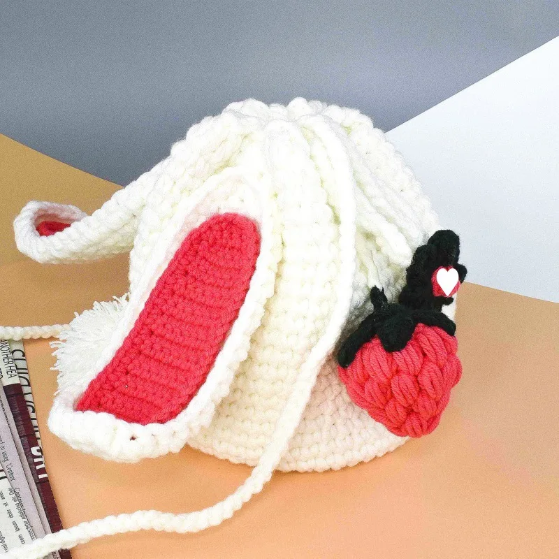 crocheted knitted strawberry carrot rabbit ear bag hand-knitted cute wool woven handmade shoulder bag