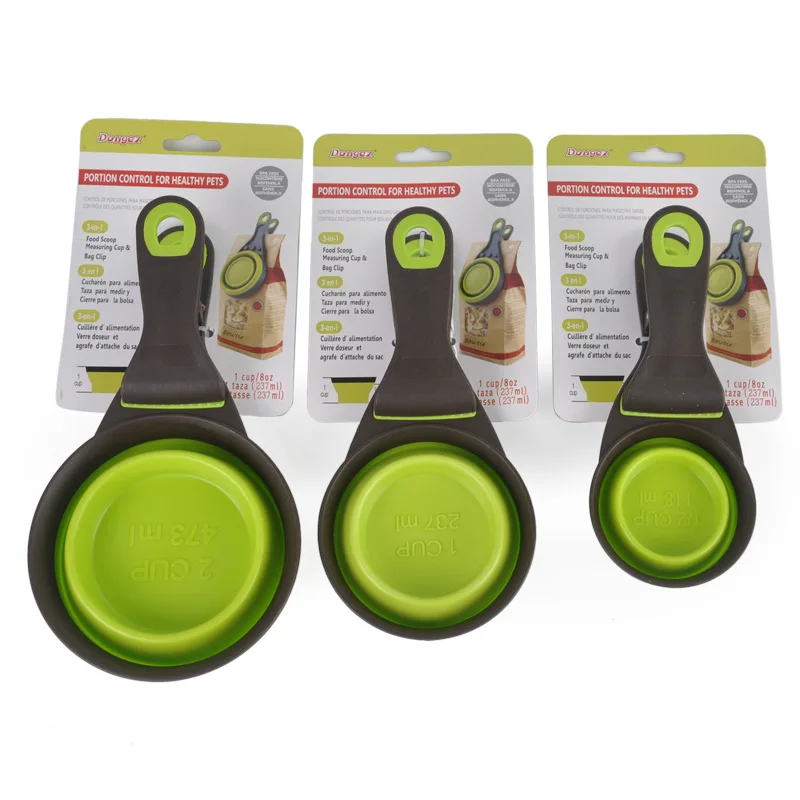 Food scoop measuring cup and bag clip