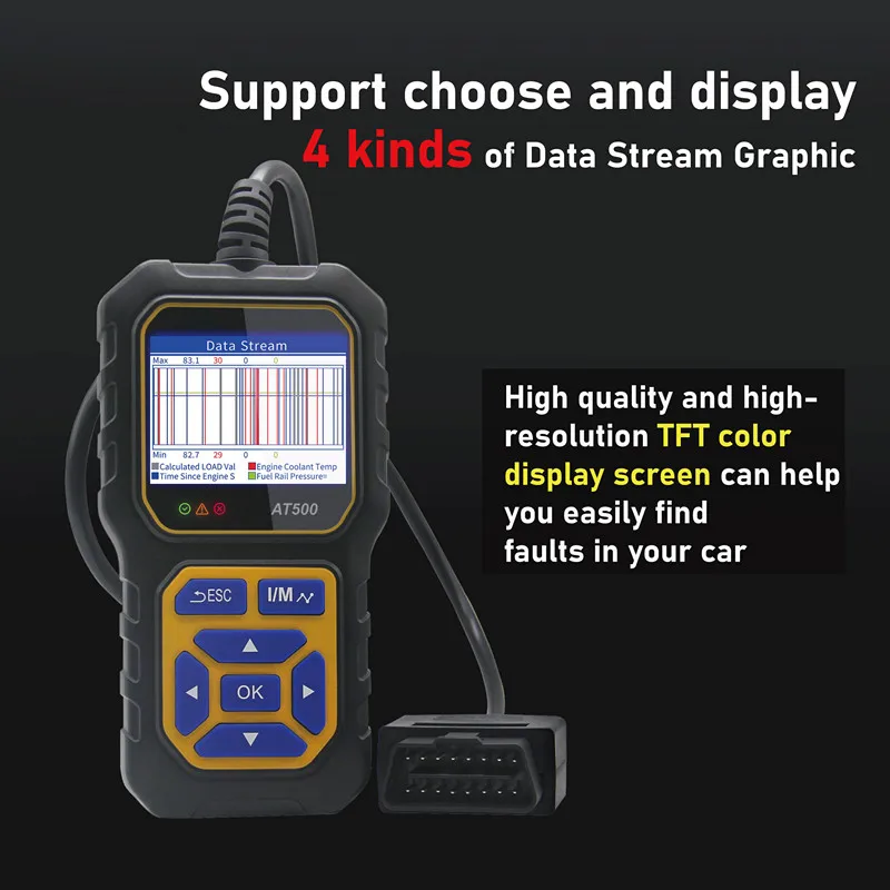 OBD2 прибор для обнаружения транспортных средств AT500 OBD II сканер O2 тестовый датчик 11 видов считыватель кода языка ISO9141/KWP2000 протоколы