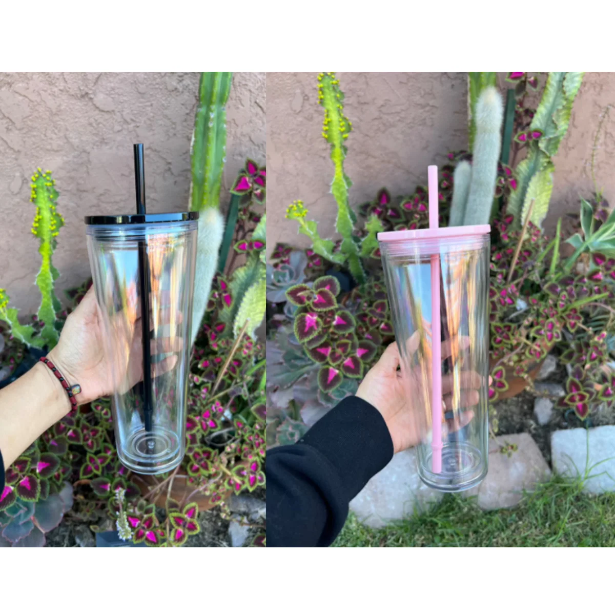 16oz 24oz Wholesale Double Wall Clear insulated  Acrylic plastic Tumblers  with Lid and Straw Large Classic Travel Tumbler