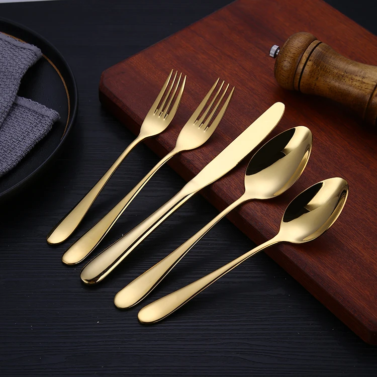 Restaurant Spoon Fork Knife Cutlery Stainless Steel Handle Bulk Golden Flatware Sets