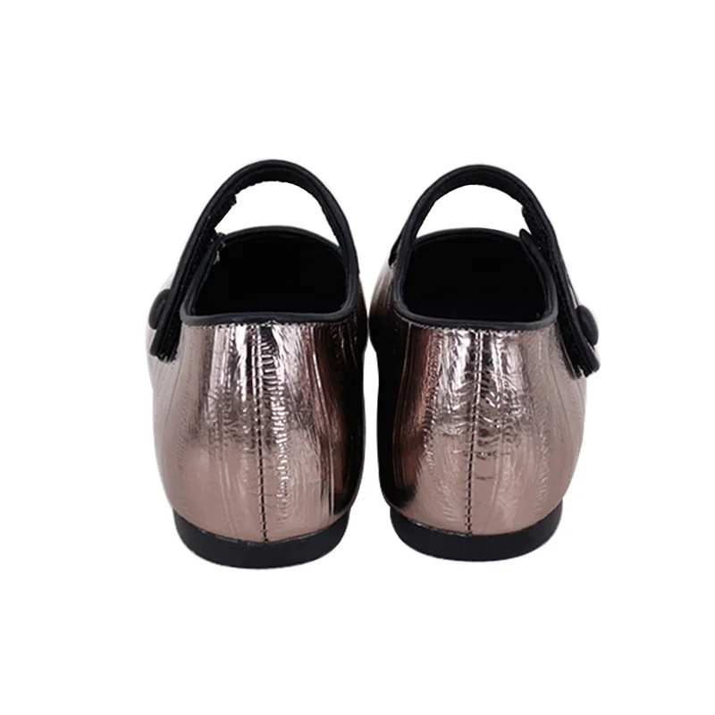 Wholesale Genuine Leather Latest Design Girls Shoes Stylish Pewter Color Eel Pattern Embossed Leather Mary Jane Shoes For Girls