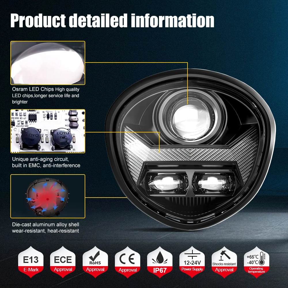 Motor Headlight Waterproof Led Headlamp With Drl Hi/Lo Beam Driving Light Motorcycle Lamp For Yamaha V Star 1300 Xvs1300A Tourer