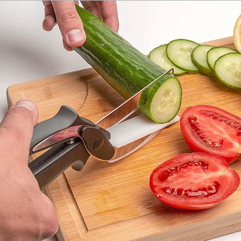 Kitchen Cutter Clever Multipurpose Scissor Stainless Steel Vegetable Slicer Fruit Cutter Kitchen Knife with Cutting Board