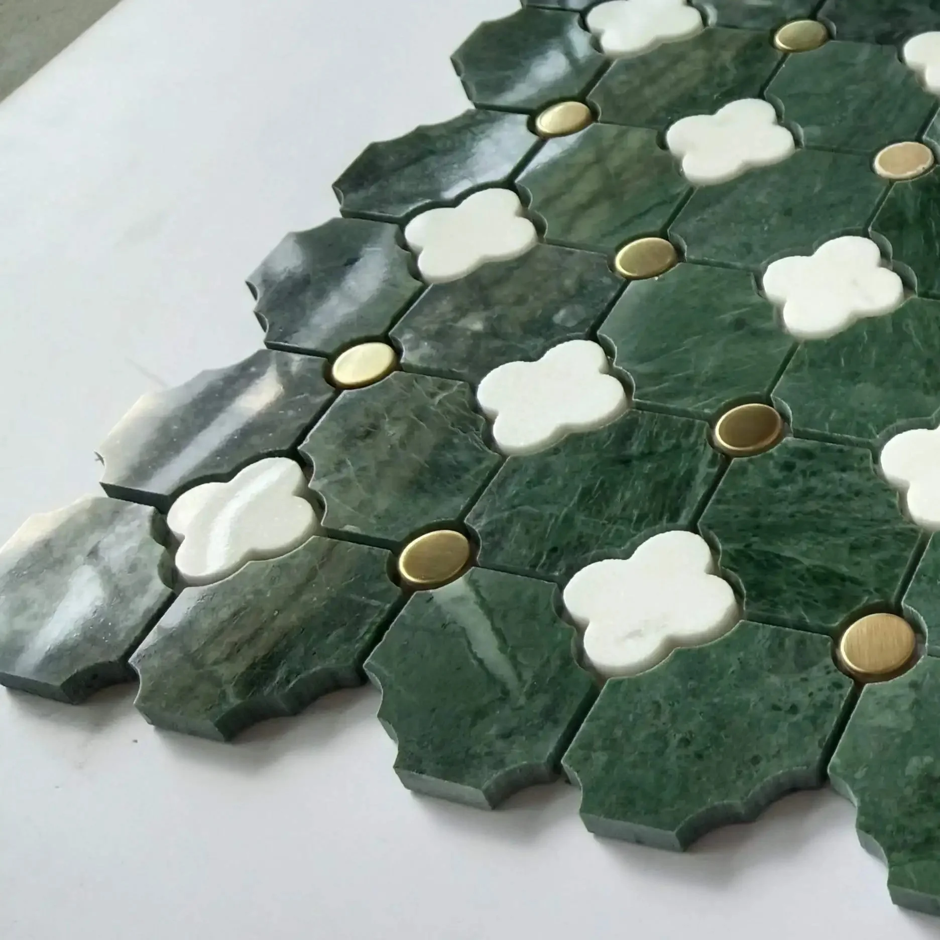 Natural Stone Green Marble Mosaic Marble Inlay Waterjet Flower Kitchen Backsplash Bathroom Kitchen Mosaic Wall Decoration Sheet