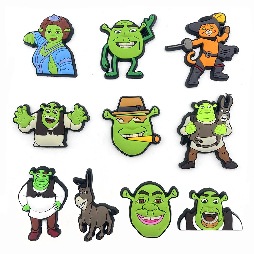 10pcs Set Cartoon Shrek Cave Shoes Shoe Flower Decorative Buckle Soft Rubber Cartoon Garden Accessories