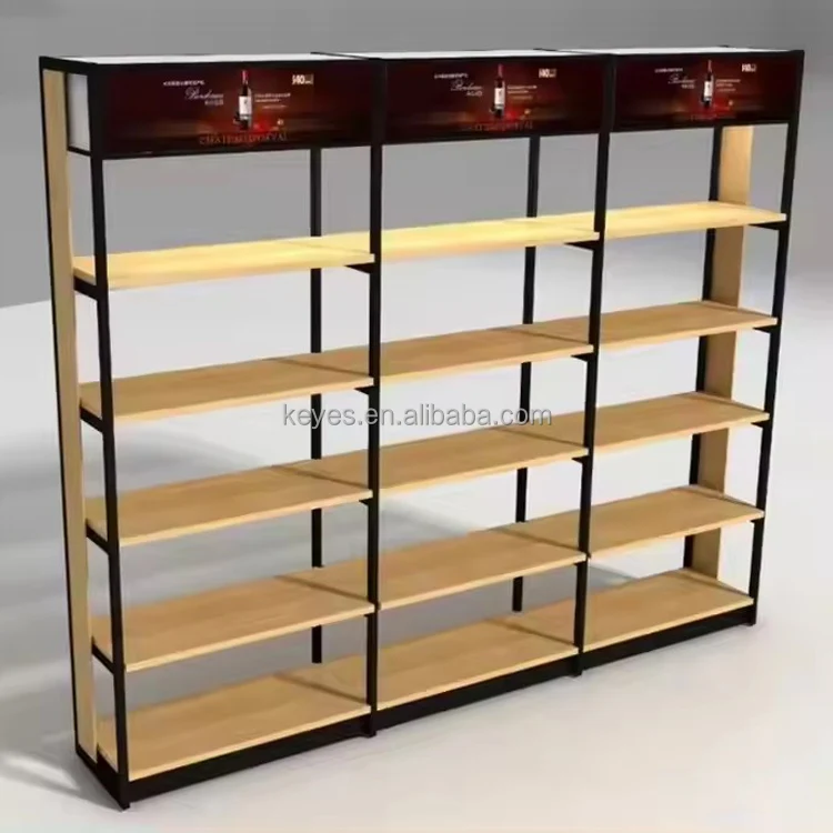 Wine Display Rack For Liquor Store Liquid Bottle Wood Display Stand Retail Supermarket Store Wine Whiskey Display Shelf Rack