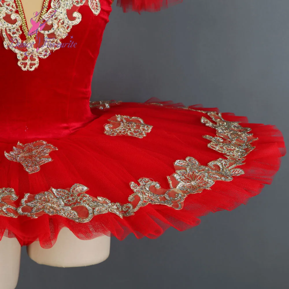 BLL097 Red and gold velvet professional ballet dance tutu dress performance costume girls dance wear