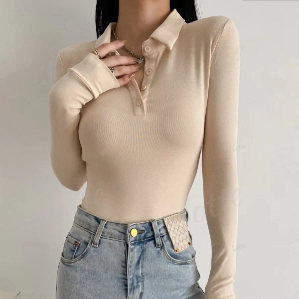 Wholesale Ladies 100% Cotton Polo Shirt Button half-placket Spread collar Long sleeves Custom Embroidered Printed Polo Shirts