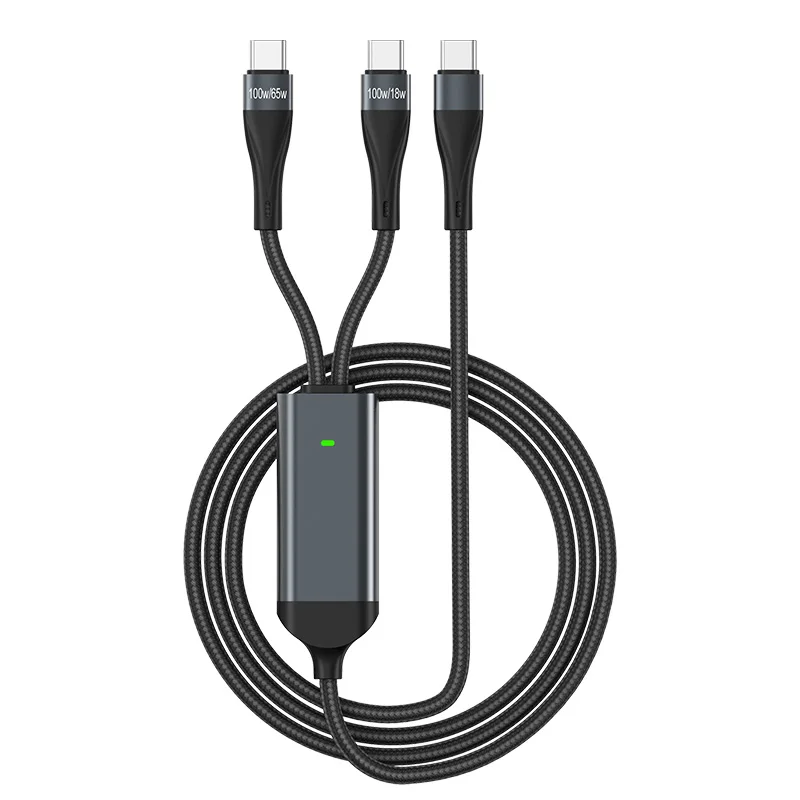 New PD TYpe-c to 2 Type-c 100W aluminum shell braiding customization usb c cable 2 in 1 pd cable