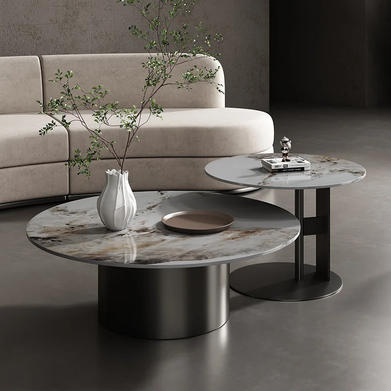 Italian luxury two black coffee table set with gold stainless steel frame marble top modern living room center table furniture