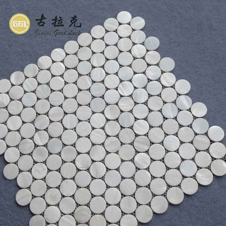 White Mother of Pearl Shell Round Shape Tile for Kitchen Backsplashes, Bathroom Walls, Spas, Pool