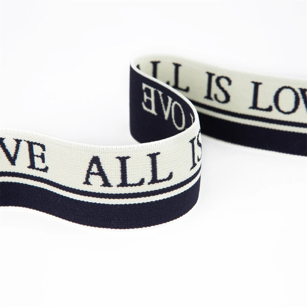 New Design 38mm Custom Printed Flat Logo Wide Jacquard Elastic Band Webbing Tape for Underwear Waistband Garment Sewing