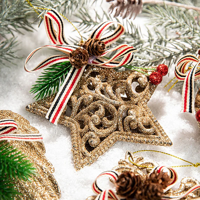 Wholesale Christmas DIY Golden Plastic Pendants Decorations For Home Angel Snowflake Ball Elk Tree Ornaments