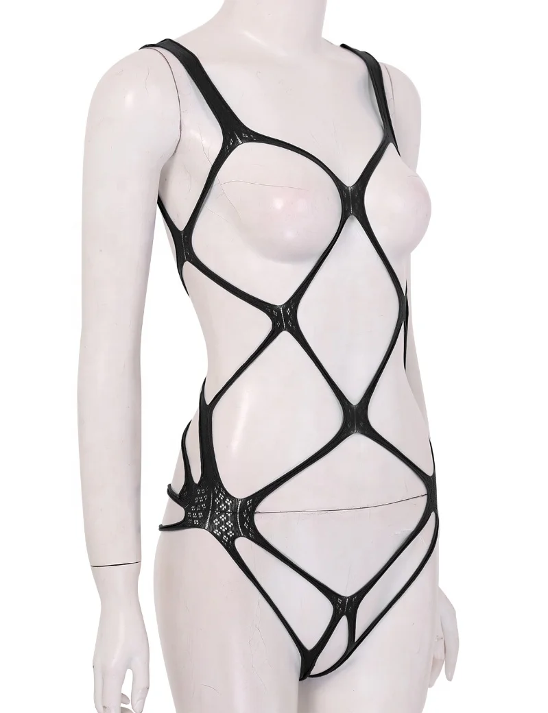 Womens Hollow Out Fishnet Babydoll Chemise Lingerie See-through Stretchy Mini Bodystocking  Lingerie