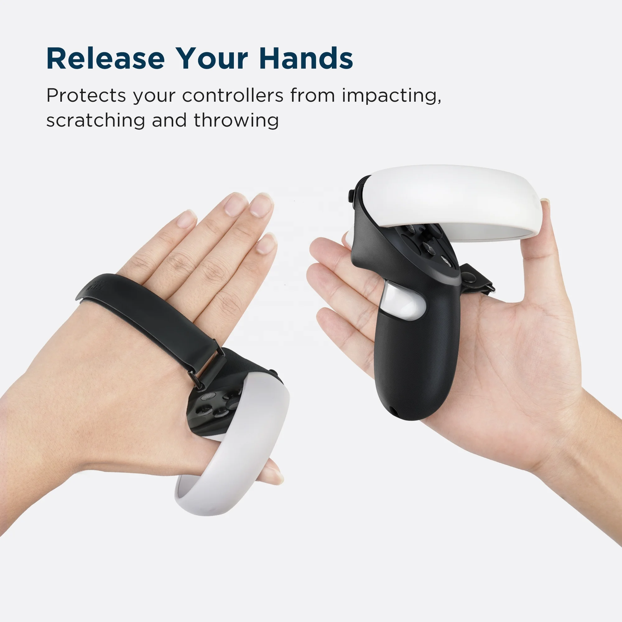 KIWI design Upgrade Version Controller Grip Cover for Oculus quest 2 accessories with replaceable battery opening (black)