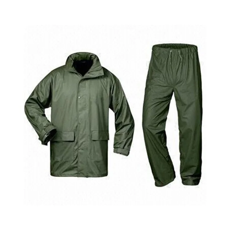 Factory Custom Wholesale Heavy Waterproof Army Green Rubber PU Rainwear