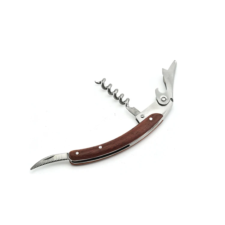 Double Hinged Waiters Corkscrew Spiral Wine Bottle Opener with Red Rose Wood Handle