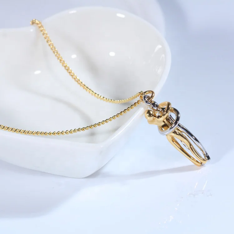 2024 New Unique Jewelry Stainless Steel Twist Rope Chain Two Color Couple Necklace 18K Gold Plated Couple Hug Pendant Necklace