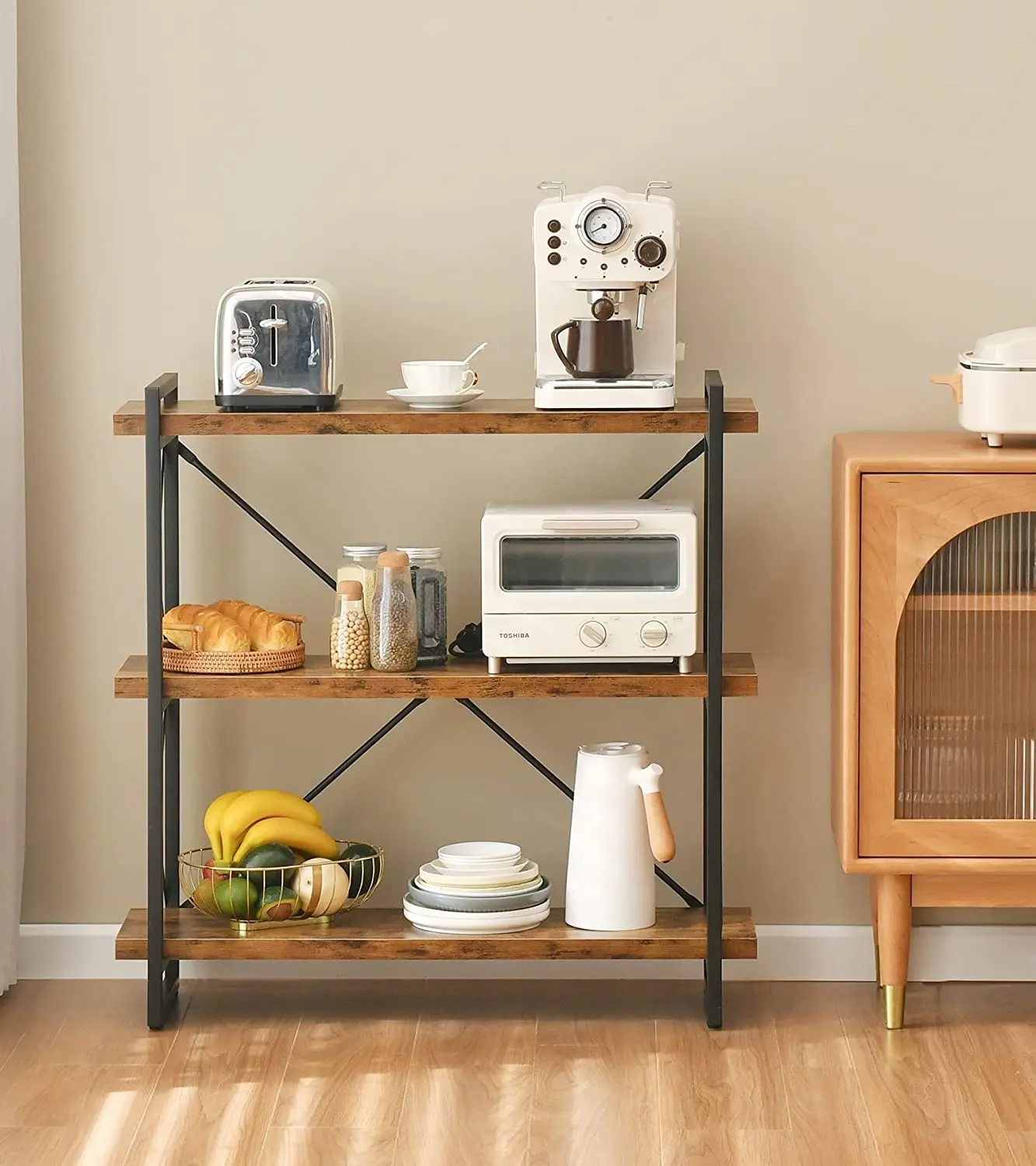 Modern furniture 3 Layers Metal Bookcases Rustic Industrial Bookshelf Ladder Book Shelf Wooden For Living Room