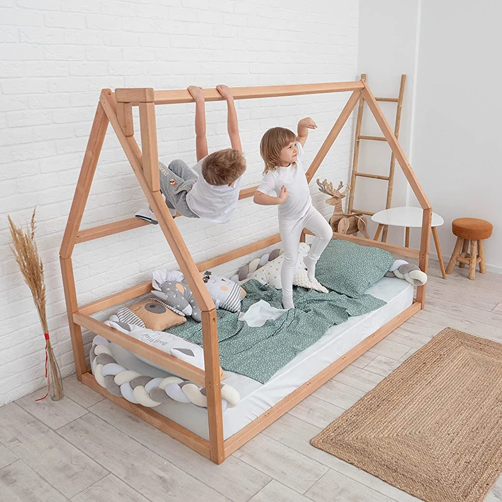 Nordic bedroom furniture children wooden house bed kids toddler floor bed (1600423588078)