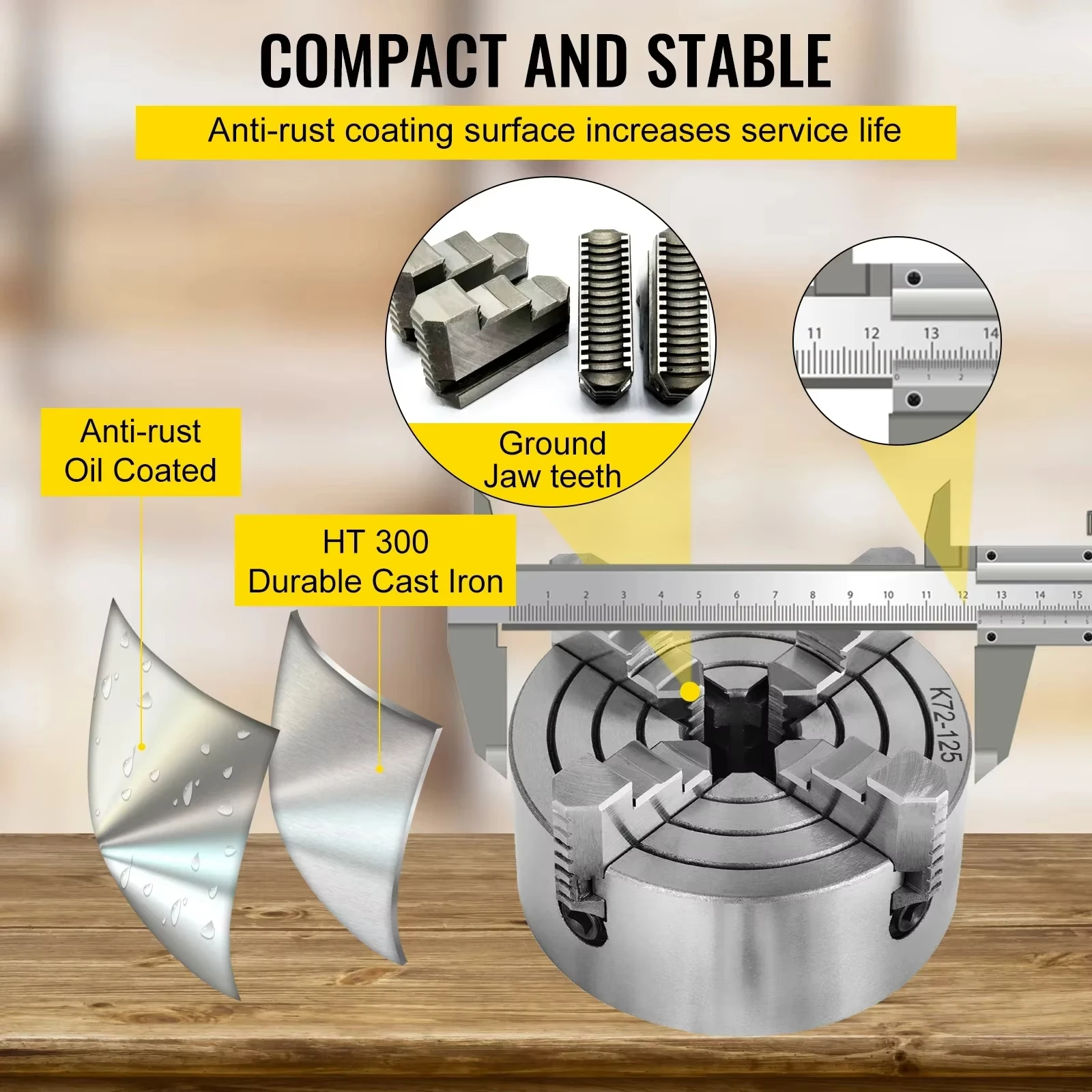 4 Jaw Manual Lathe Chuck 125mm K72-100 K72-125 Independent Reversible Mounting Screw for Wood Turning CNC Drilling