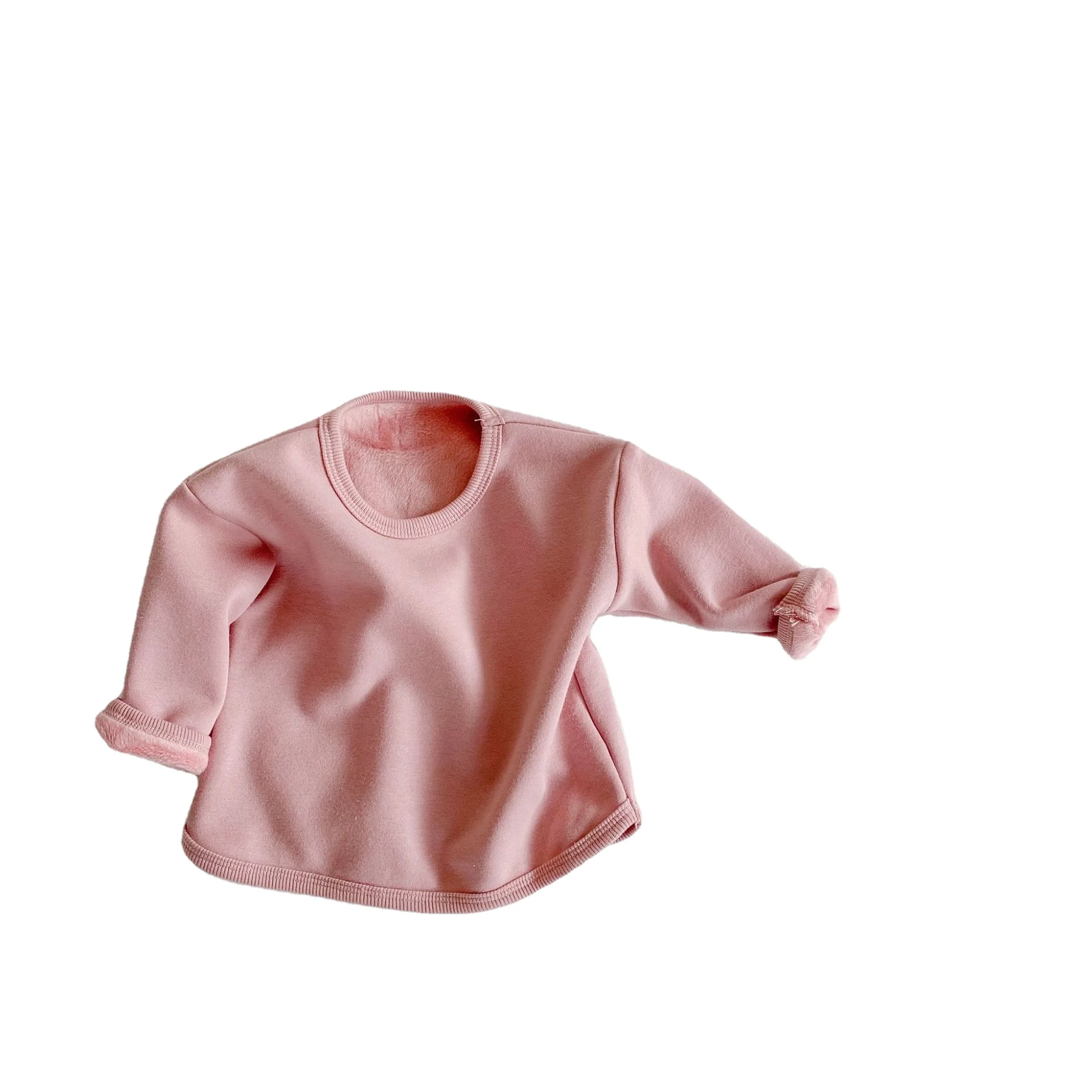 
baby girl blouse winter warm solid customize long sleeve thicken fleece pink beige 0-3 years baby t-shirts 
