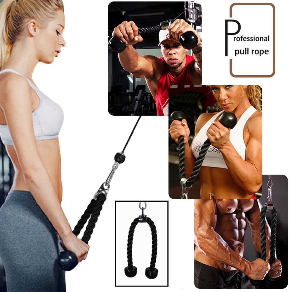Tellus Fitness Tricep Rope Pull Down 27 Inch Heavy Duty Nylon Rope Length Easy to Grip & Non Slip Cable Machine Attachment