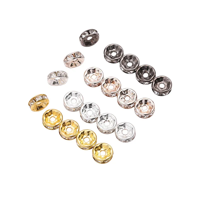 wholesale 8mm Spacer Bead Gold Silver Color Rondelles Rhinestone Crystal Loose Spacer Beads For DIY Jewelry Making Accessories