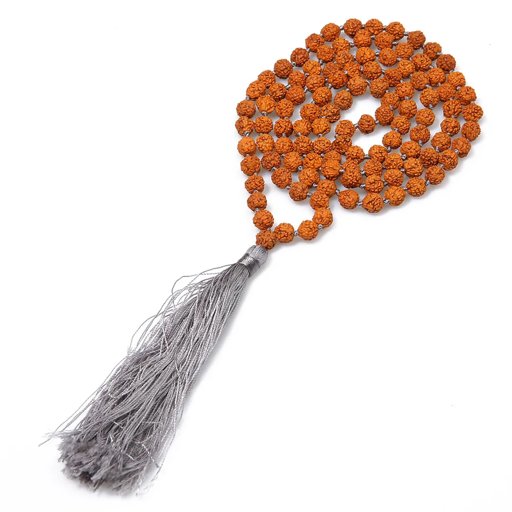 Оптовая продажа с фабрики Bodhi Бусы Длинные ожерелья кисточками 108 Mala Rudraksha Круглые Шнур узелковое