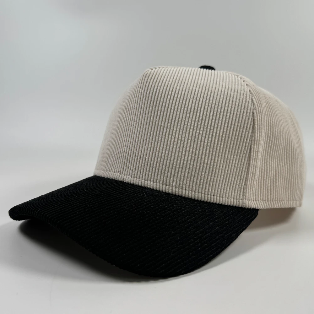 OEM fashion unisex two tone colorful A frame 5 panel structured baseball cap custom your design corduroy snapback hat wholesale