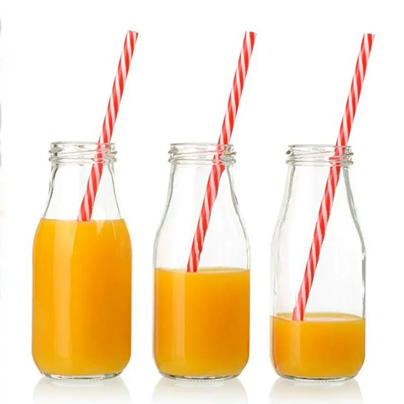 Avertan 100ml-1000ml clear empty container milk juice glass pudding bottle with plastic lid wholesale