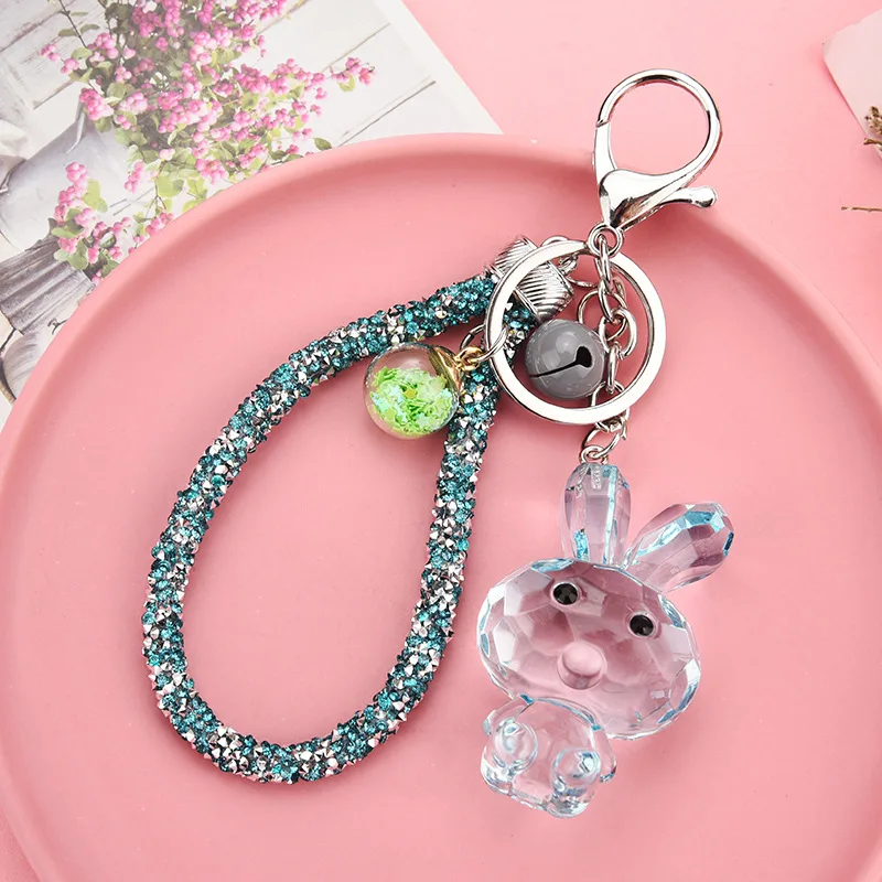 fashion polygon cute clear acrylic plastic key chains crystal keychain ring color glass rabbit key chain