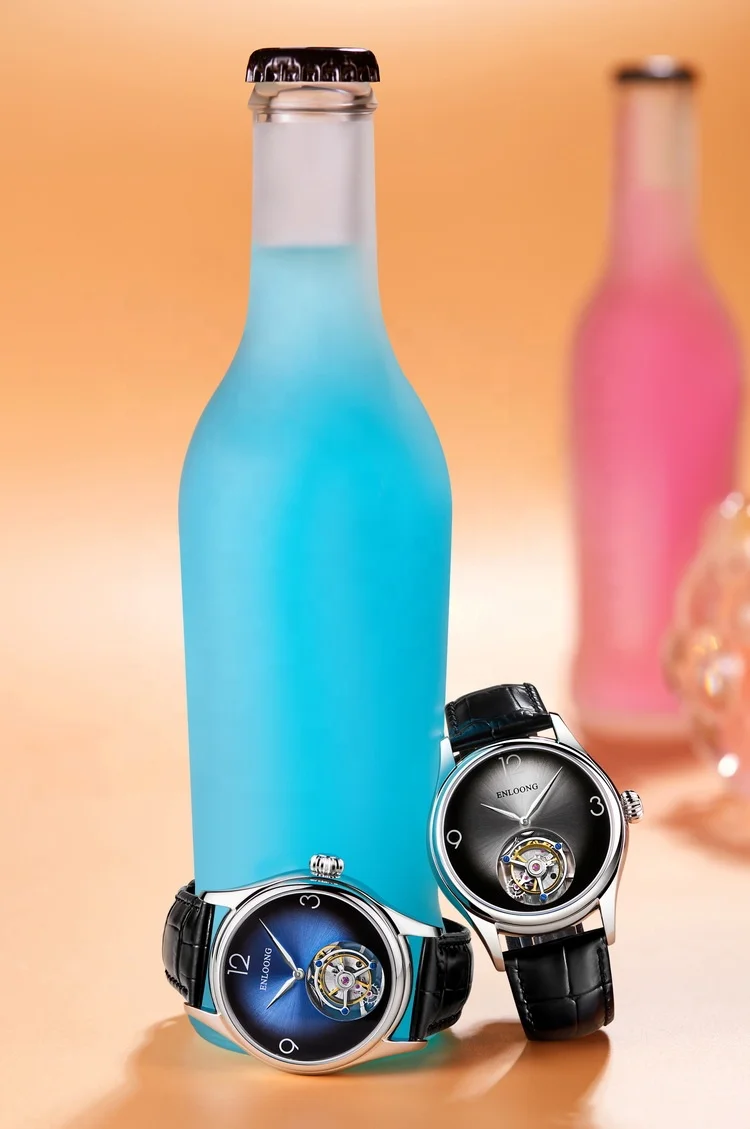 2021 ENLOONG Real Luxury Tourbillon Watches Men with Cocktail Dial 316L Steel Case Sapphire OEM Logo Mechanical Watches Black