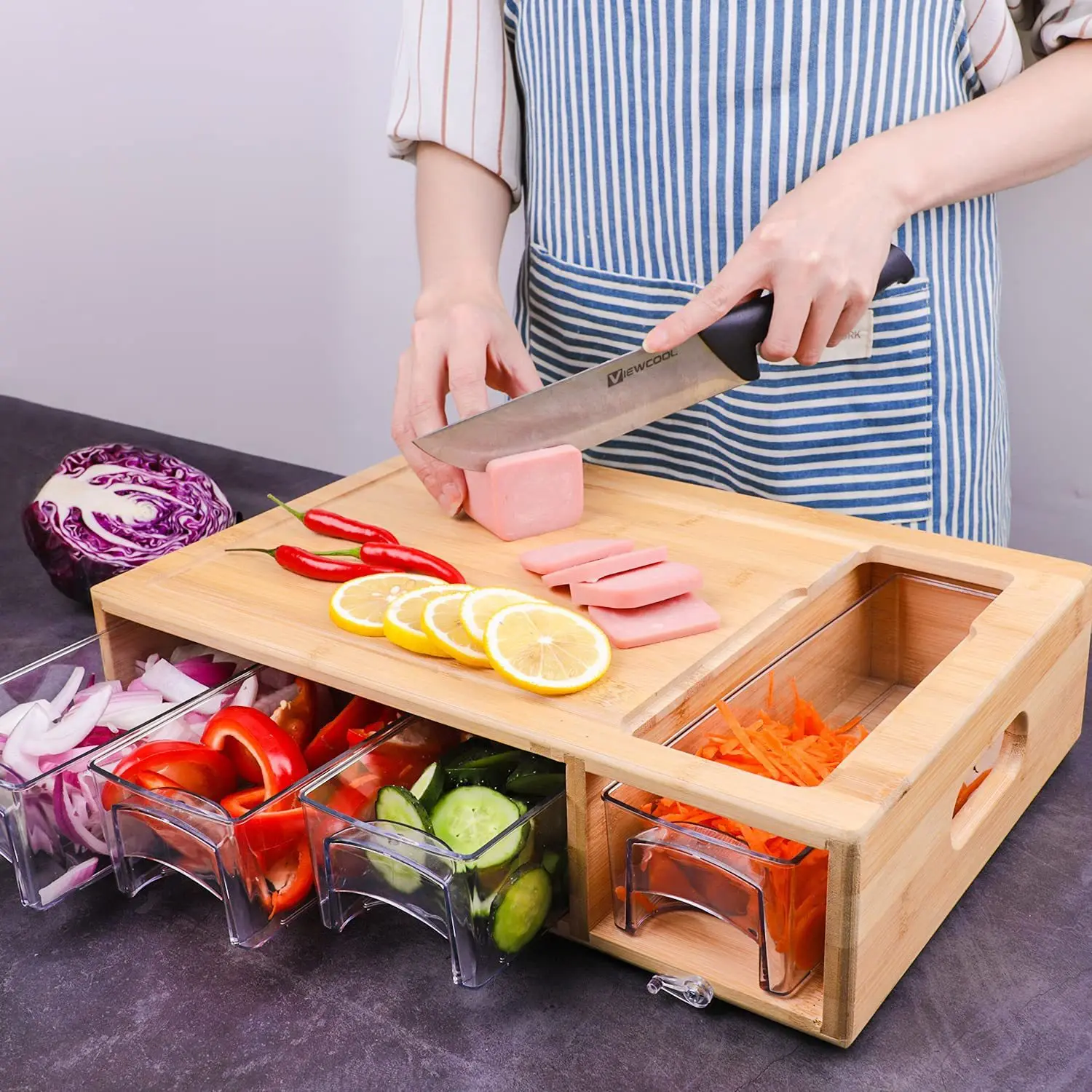 Factory Directly China cheap bamboo cheese cutting board for kitchen chopping block board with tray cutting board with container