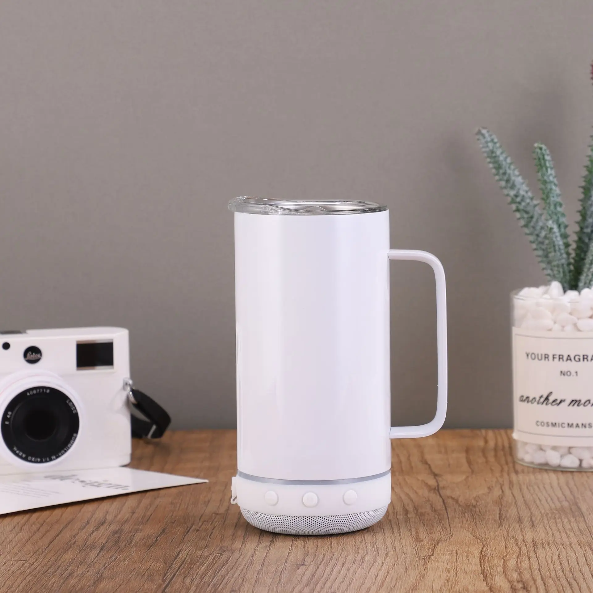 Sublimation blanks customized coffee mug 14oz cups with bluetooth  speaker tumbler music beer mug wireless