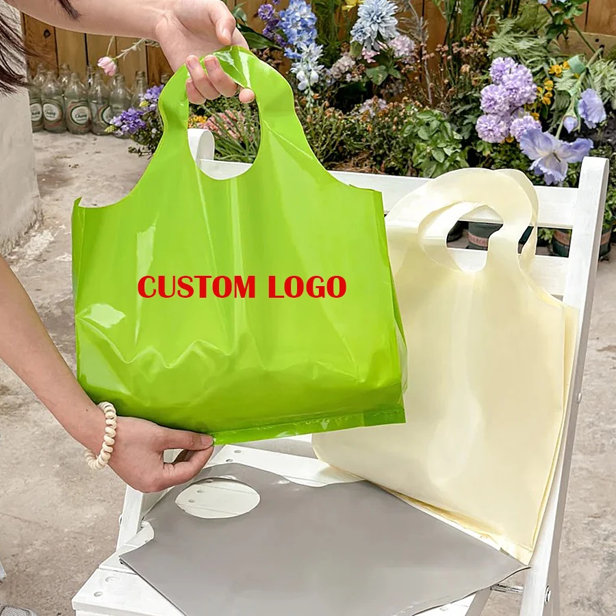 Die Cut Green Carrier Shopping Packaging Custom Logo Printed Fashion Plastic Shopping Bag
