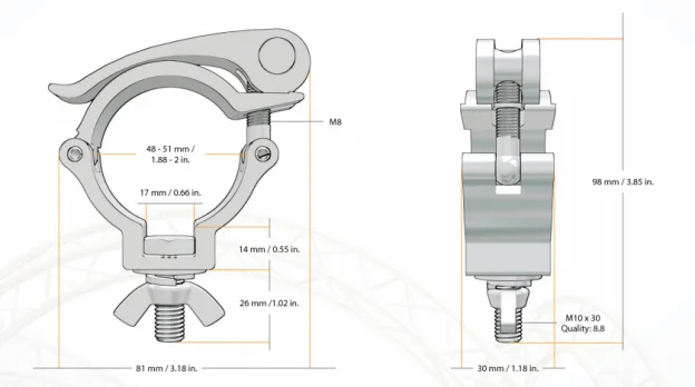 TUV Stage Lighting Light Hook Clamps Aluminum Quick Release Pro Swivel Coupler Tube Truss Clamp