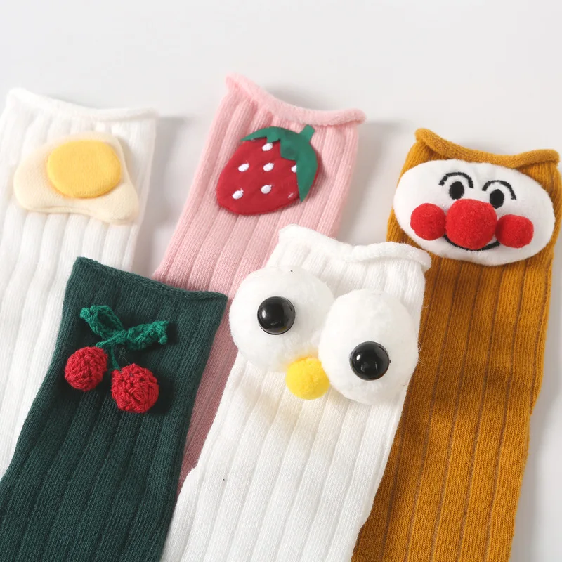 2024 now INS trend baby socks Korean version cute cartoon curled edge middle tube pile socks
