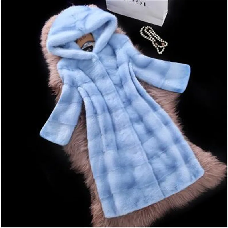 Fashion Winter Women Faux Fur Warm Hooded Coat Striped Mink Fur Jacket for Women