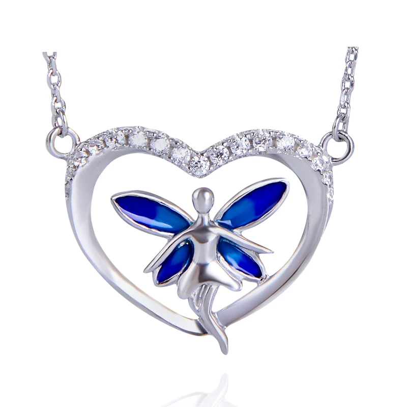 Factory Supply Discount Price Best Selling Brand Oem 925 Silver Jewelry Necklace Heart Shape Angle Necklace