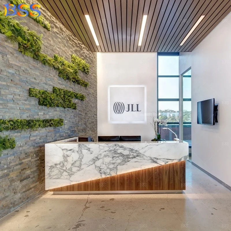 Стойка регистрации интерьерный дизайн современный под заказ для коммерческого использования Мраморная офиса стойка