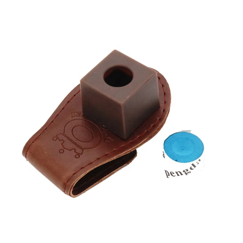 Billiards Accessories Magnetic Pool Cue Chalk Holder with Bicast Leather Belt Clip