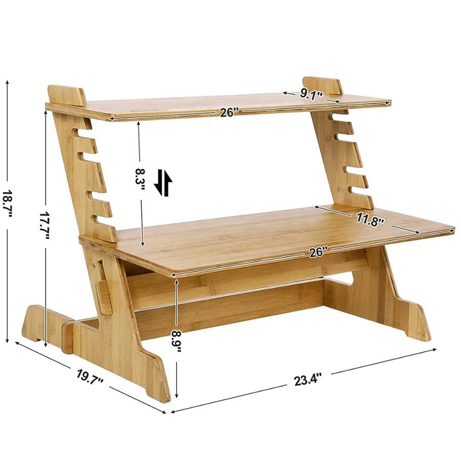 
Riser Stand Steady Up Adjustable Height Desktop Computer Workstation Converter Natural Bamboo Standing Laptop Desk Stand 