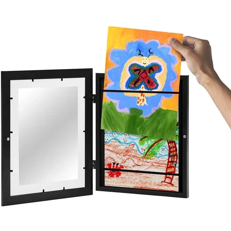 Kids Artwork Picture Frame Changeable In Black Wood With Shatter Resistant Glass Kid Art Frame For Horizontal & Vertical