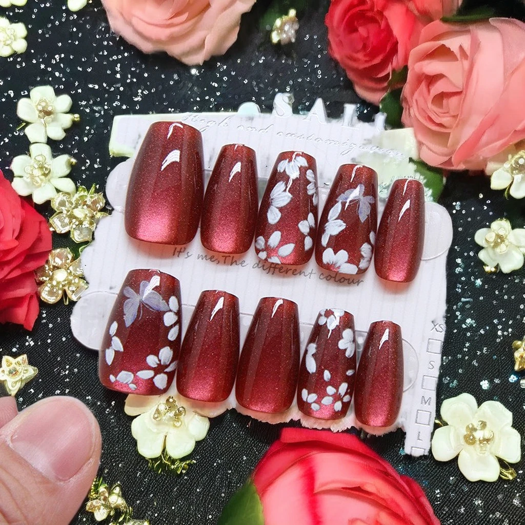 White Armor Stiletto Ballerina Pattern 3D French Artificial Fingernails Easy Glue Elegant Custom 24pcs Pressed Acrylic Model