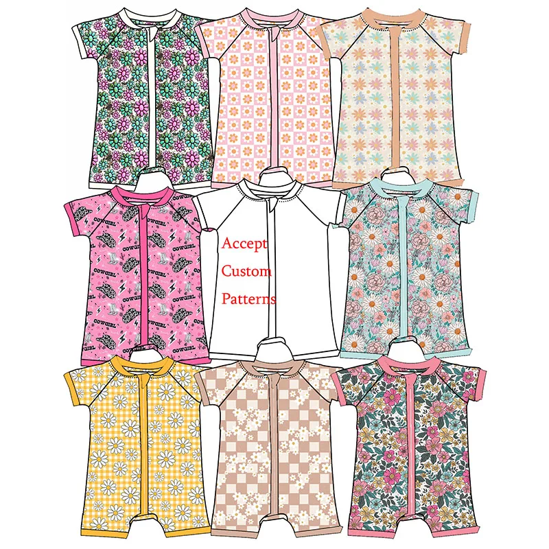 Short Sleeve Bamboo Fabric Baby Sleep Zippy Romper  Infant Girl Pajamas Customized Clothes Kid Shorties