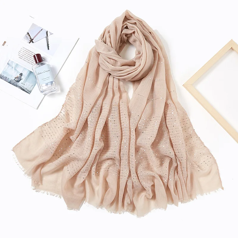2021 Spring New Style Luxury Long Shawl Wraps Cotton Linen Sequin Muslim Women Hijab Scarf