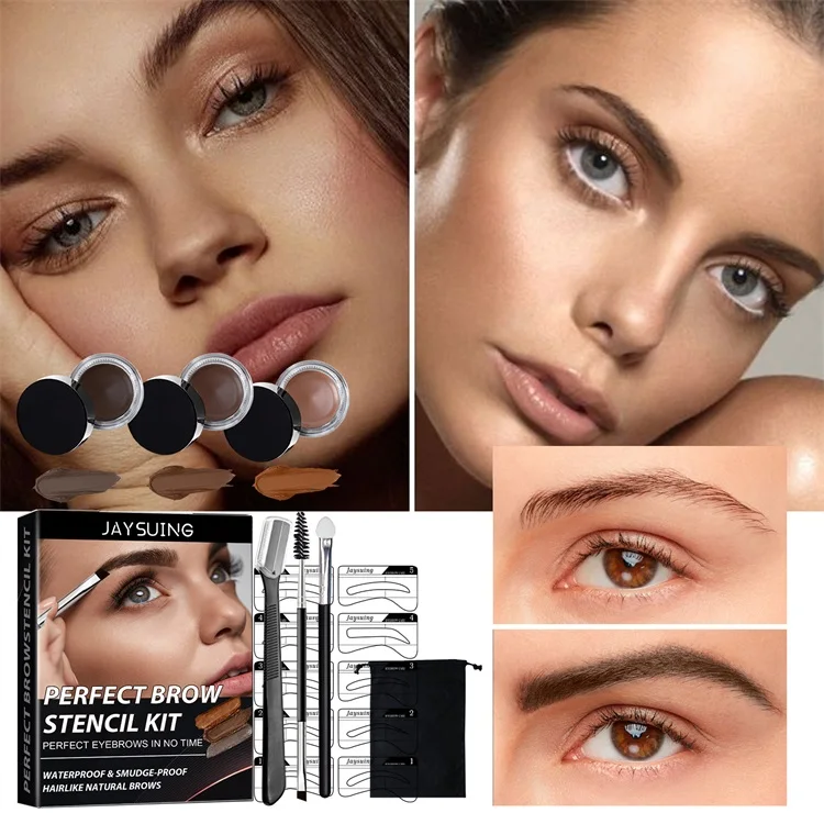 Private label one step eye brow stamp and stencil stick set reusable perfect eyebrow stamp shaping kit brow waterproof cream