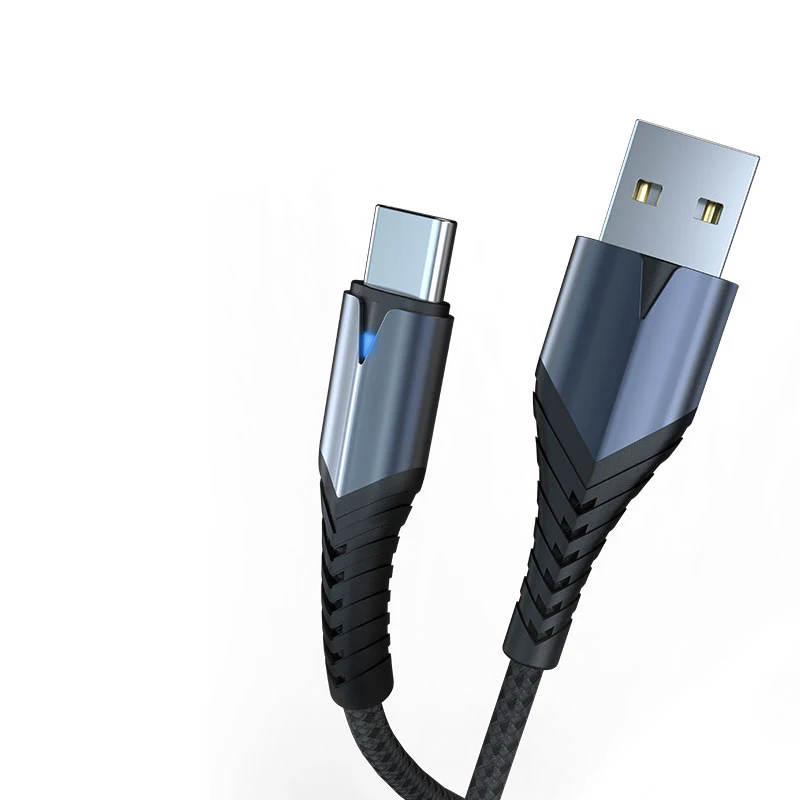 Custom factory Aluminum alloy nylon braid led light spirit usb type c fast cable oem 3ft 6ft 10ft logo